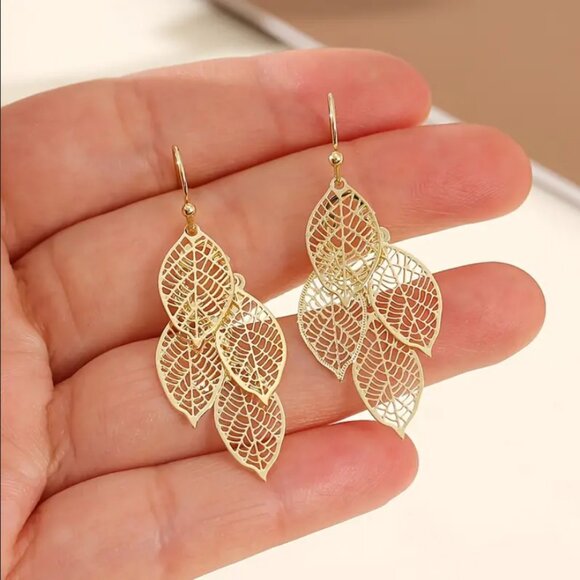 14K Gold Womens 2" Large Hanging Earrings Ladies 14 K 2 inch Drop Style Jewelry - Picture 1 of 6